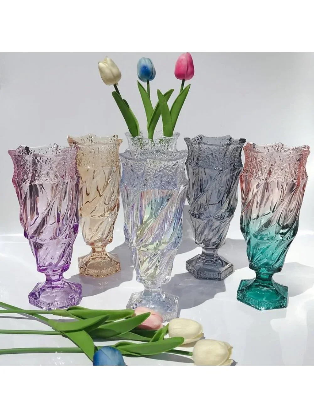 9.5 Inch Sparkling Glass Flower Vase Bohemian Style For Centerpieces Home Dec